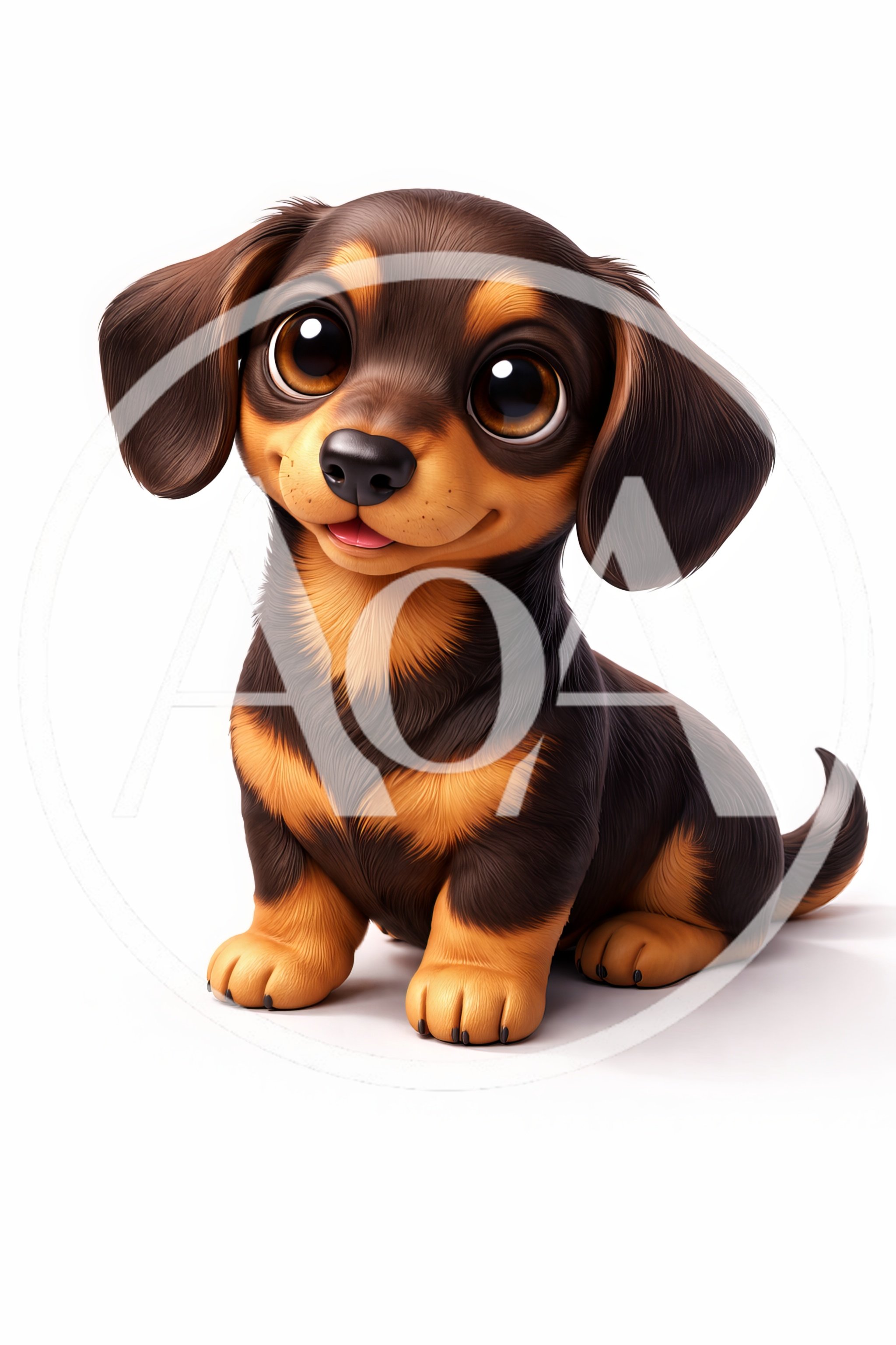 Cute Cartoon Dachshund Puppy Sitting On White Background