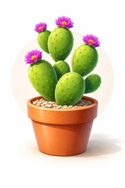 Potted Prickly Pear Cactus With Vibrant Pink Flowers