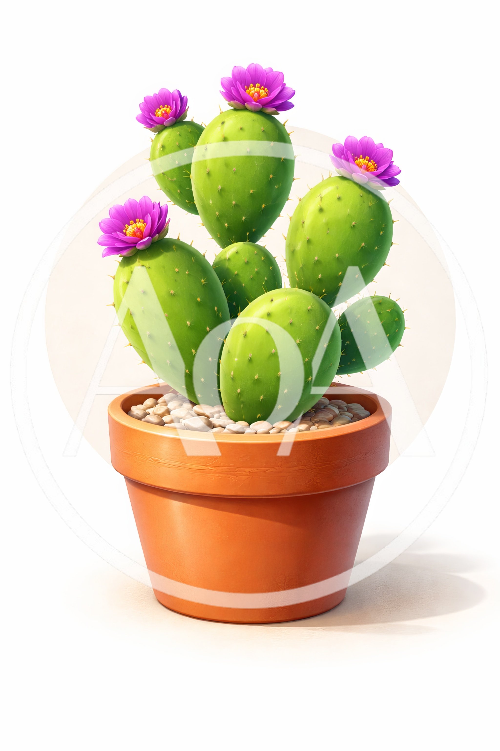 Potted Prickly Pear Cactus With Vibrant Pink Flowers