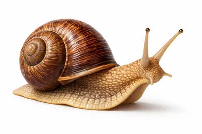 Close Up Of A Garden Snail On White Background