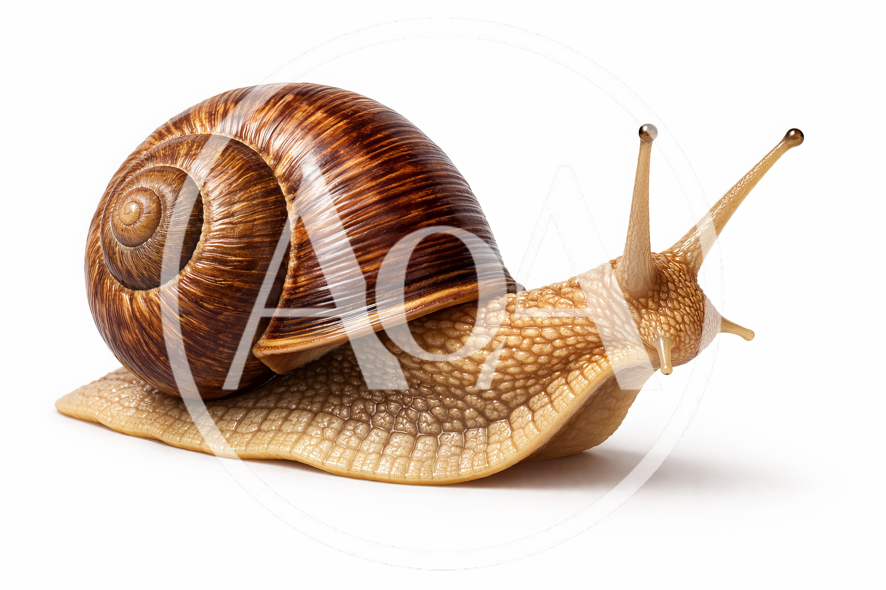 Close Up Of A Garden Snail On White Background