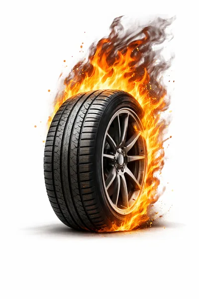 Burning Car Tire Engulfed In Intense Flames
