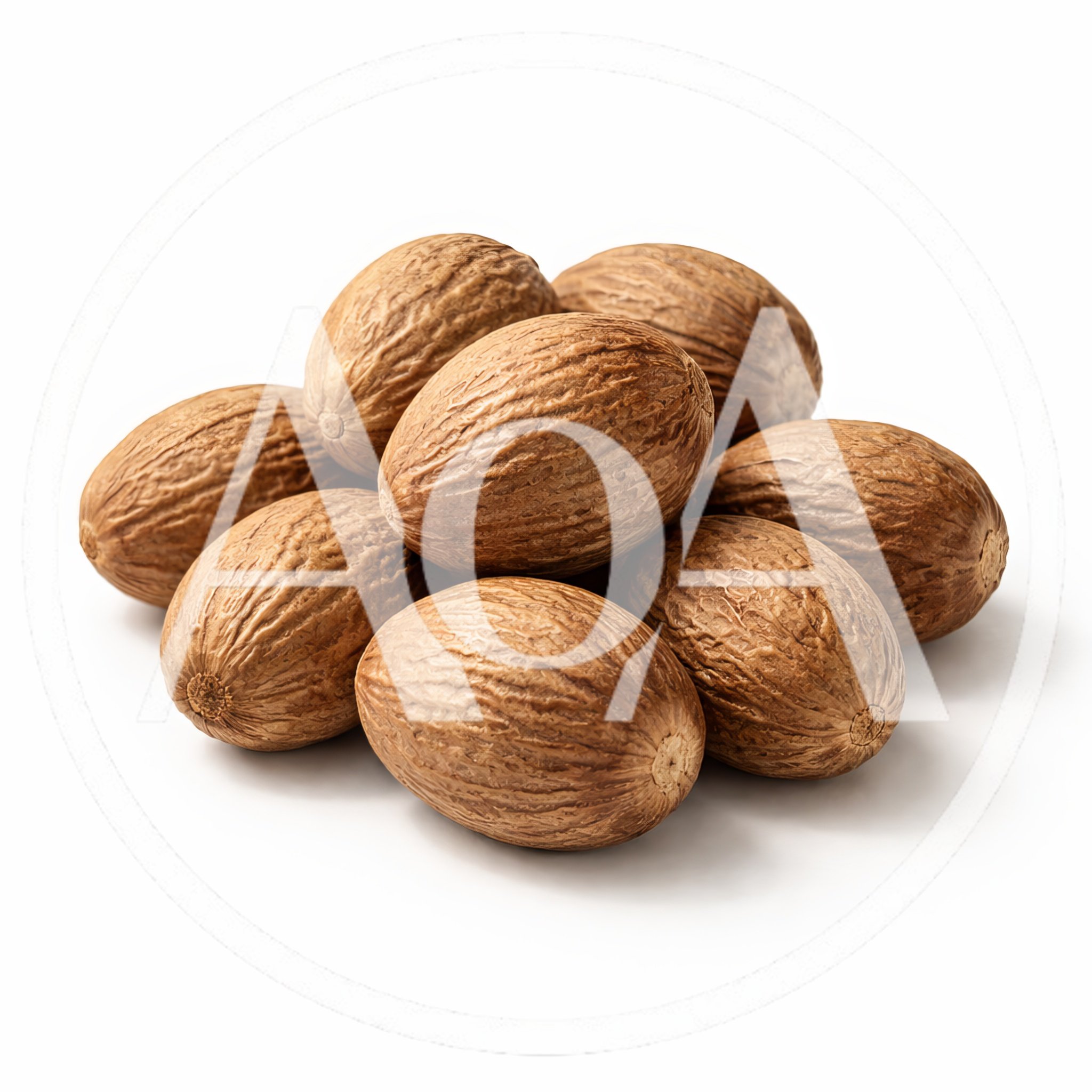A Pile Of Whole Nutmeg Seeds
