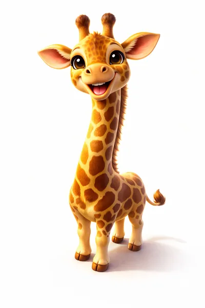 Cute Cartoon Giraffe Character Standing On White Background