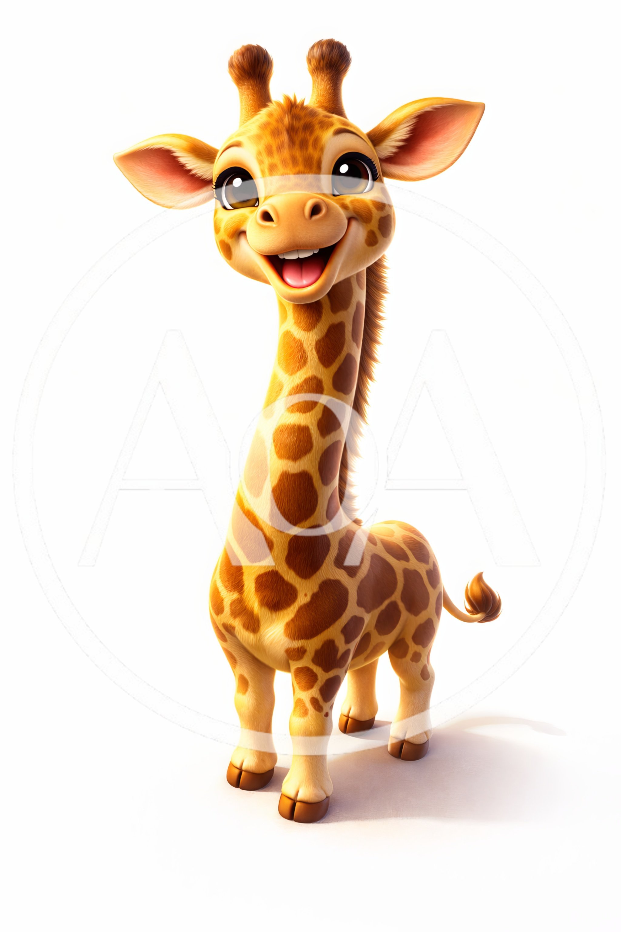 Cute Cartoon Giraffe Character Standing On White Background