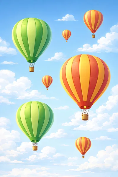 Colorful Hot Air Balloons Floating In A Sunny Sky