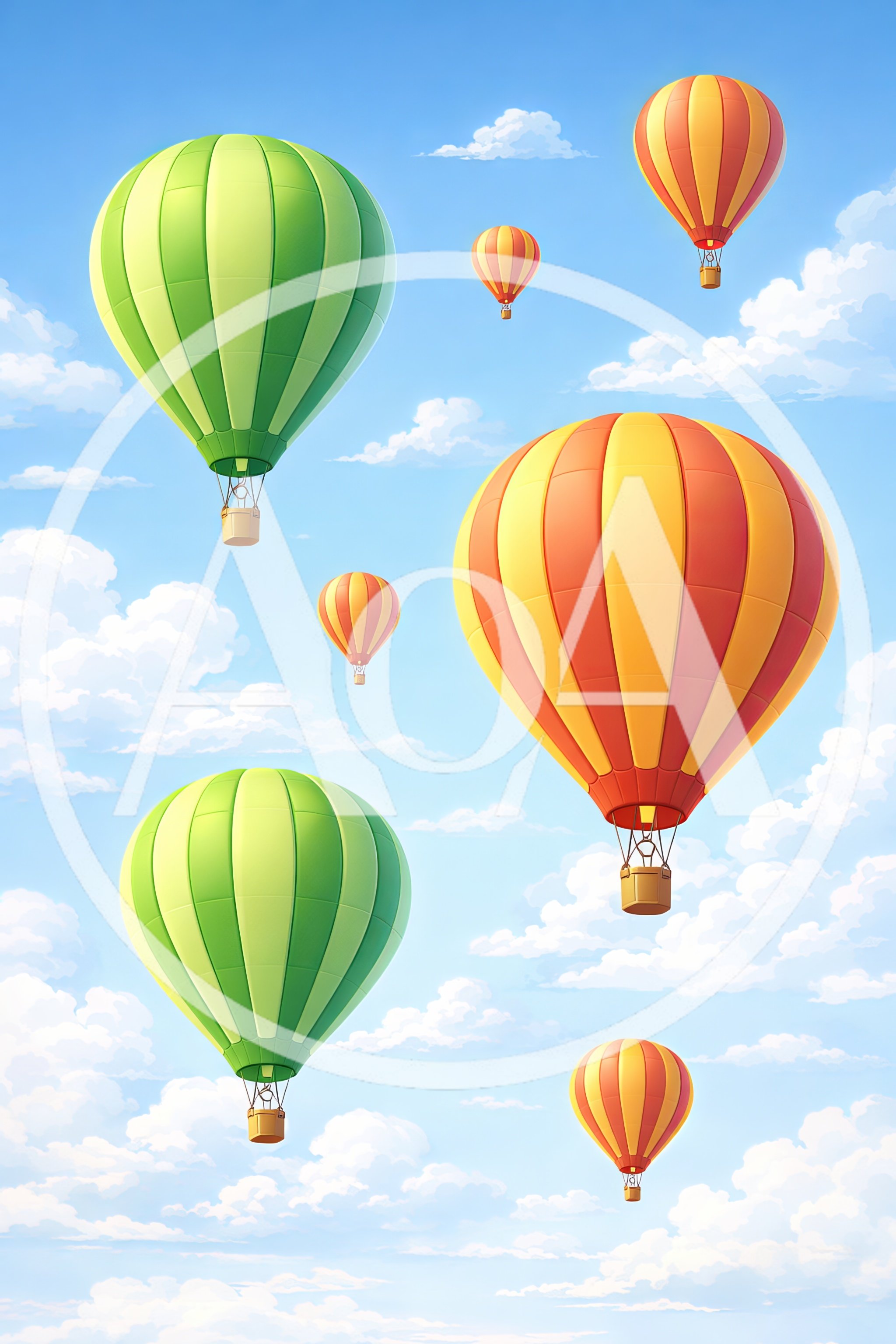 Colorful Hot Air Balloons Floating In A Sunny Sky