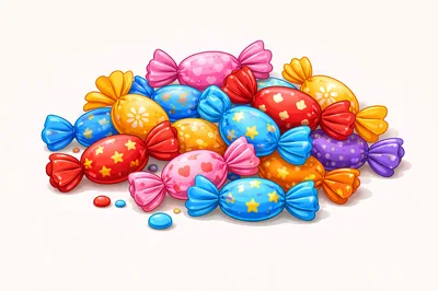 Pile Of Colorful Wrapped Hard Candies