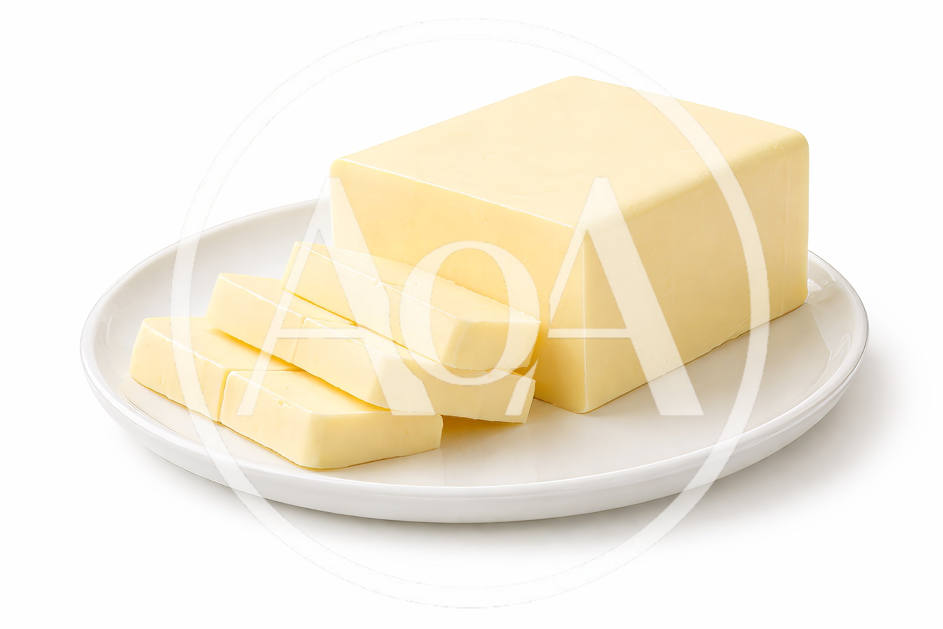 Block of Butter Sliced on a White Plate