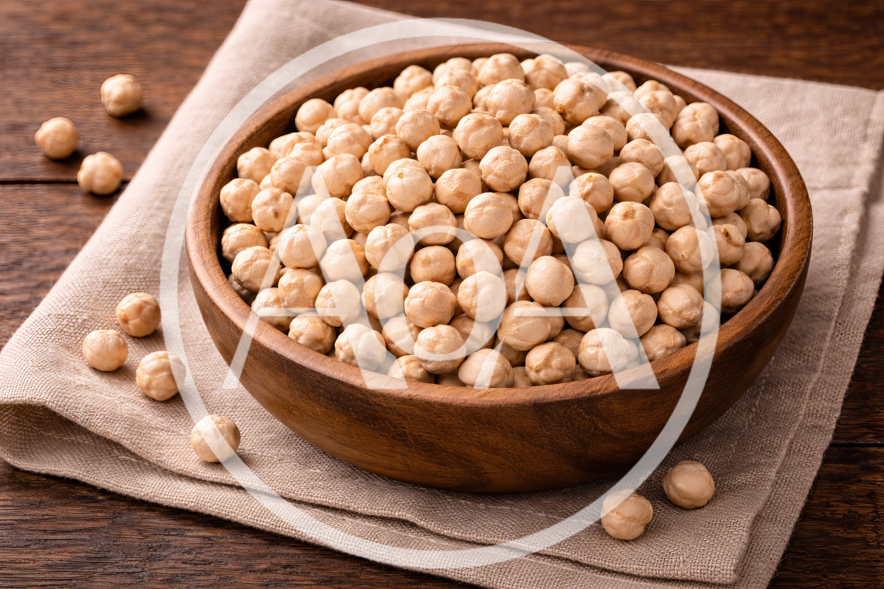 Wooden Bowl Filled With Dried Chickpeas