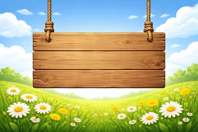 Wooden Hanging Sign Over A Sunny Meadow