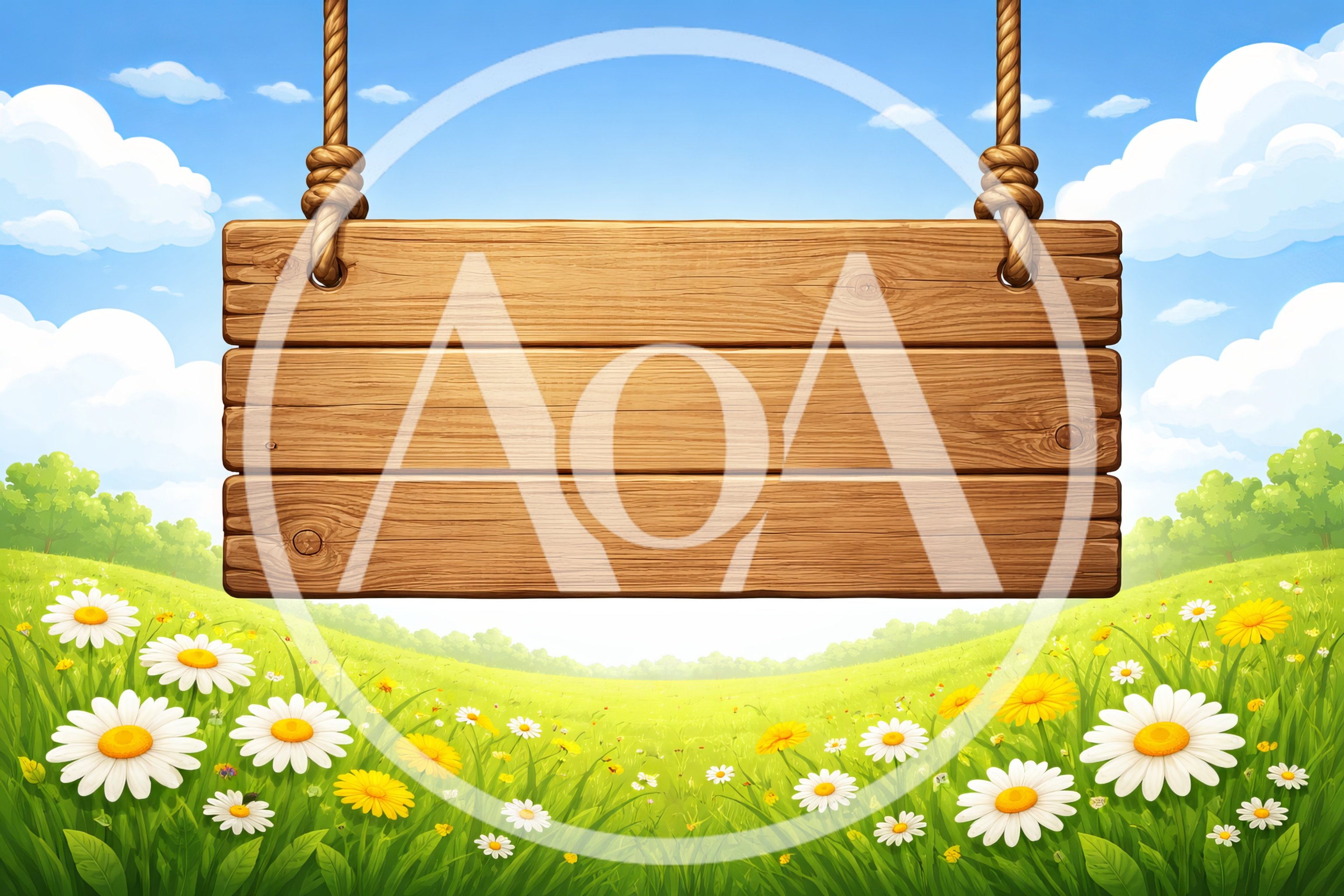 Wooden Hanging Sign Over A Sunny Meadow