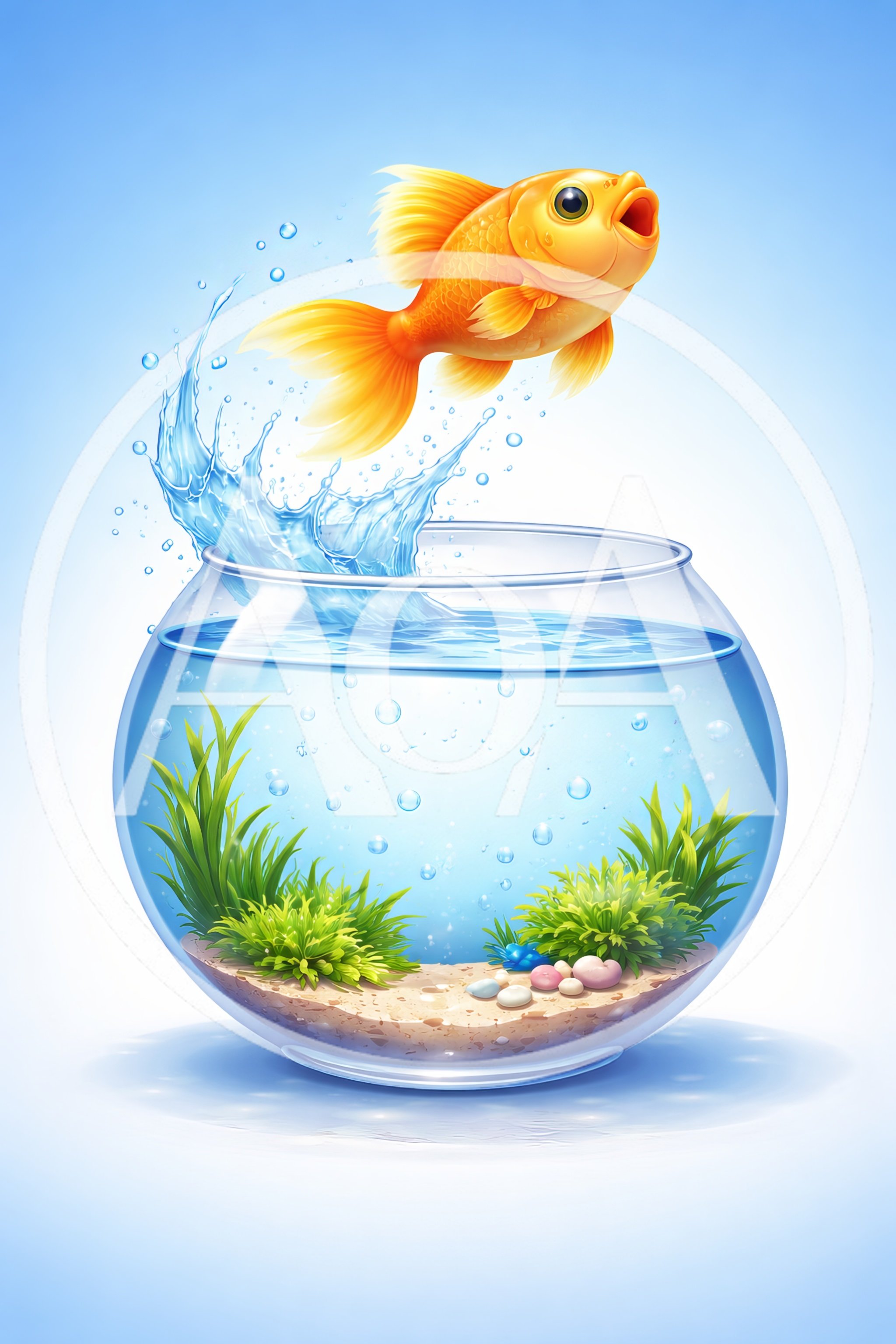 Goldfish Jumping Out Of A Glass Fishbowl