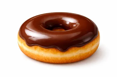 Single Chocolate Glazed Donut Isolated on White Background