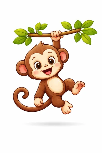 Cute Cartoon Monkey Hanging From A Tree Branch