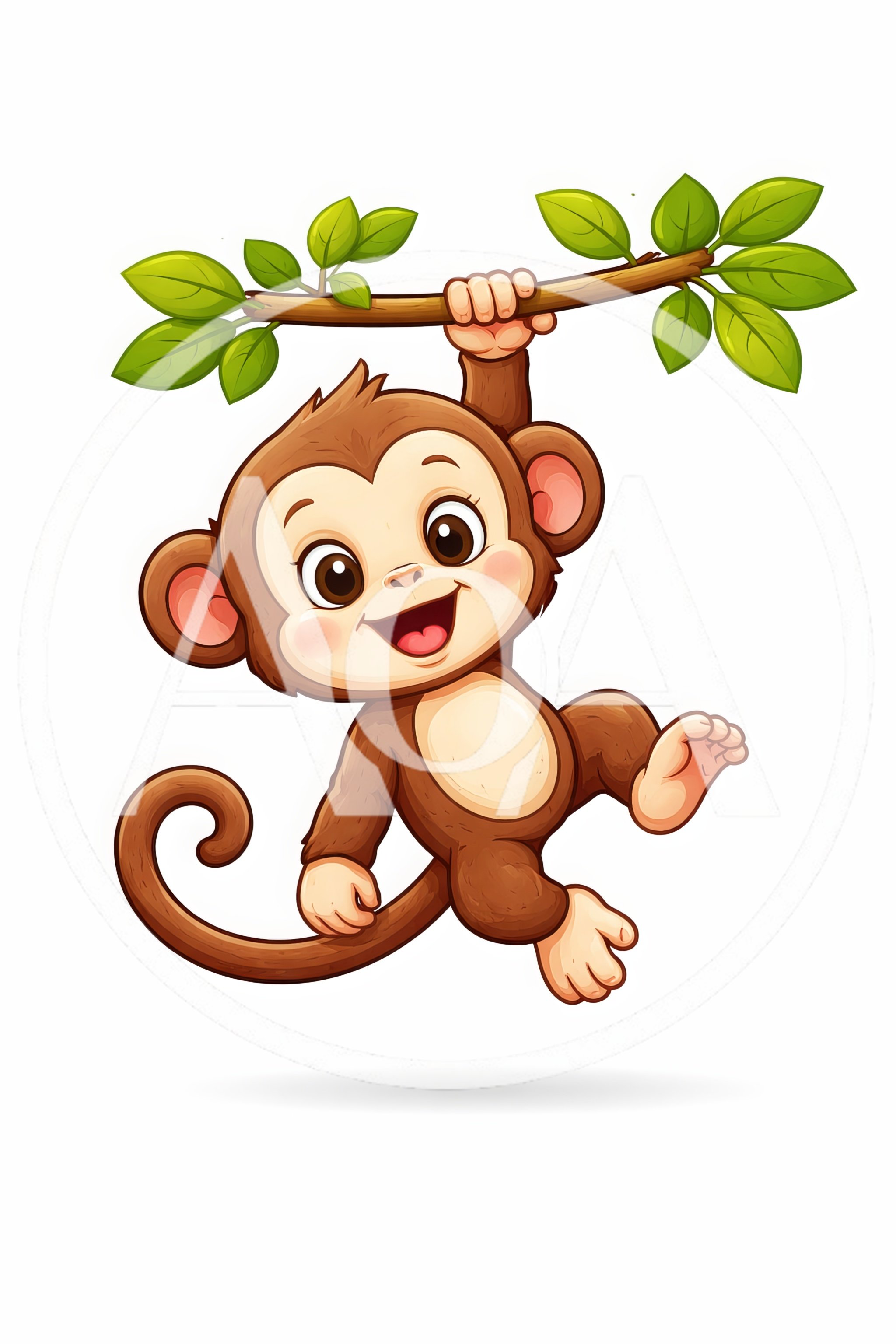 Cute Cartoon Monkey Hanging From A Tree Branch