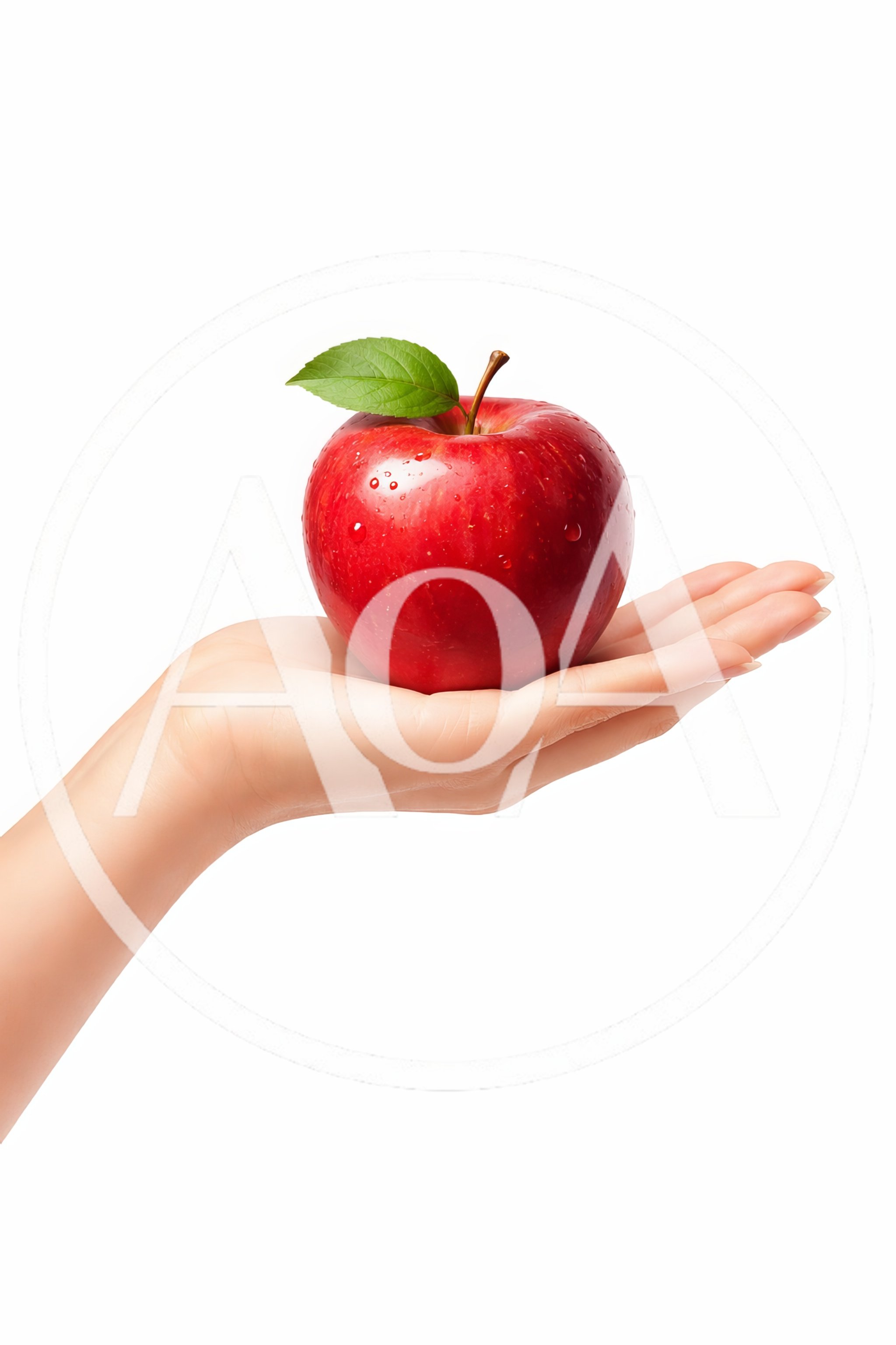 Hand Holding A Fresh Red Apple With Leaf