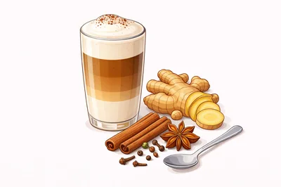 Ginger Spiced Latte With Whole Spices And Spoon