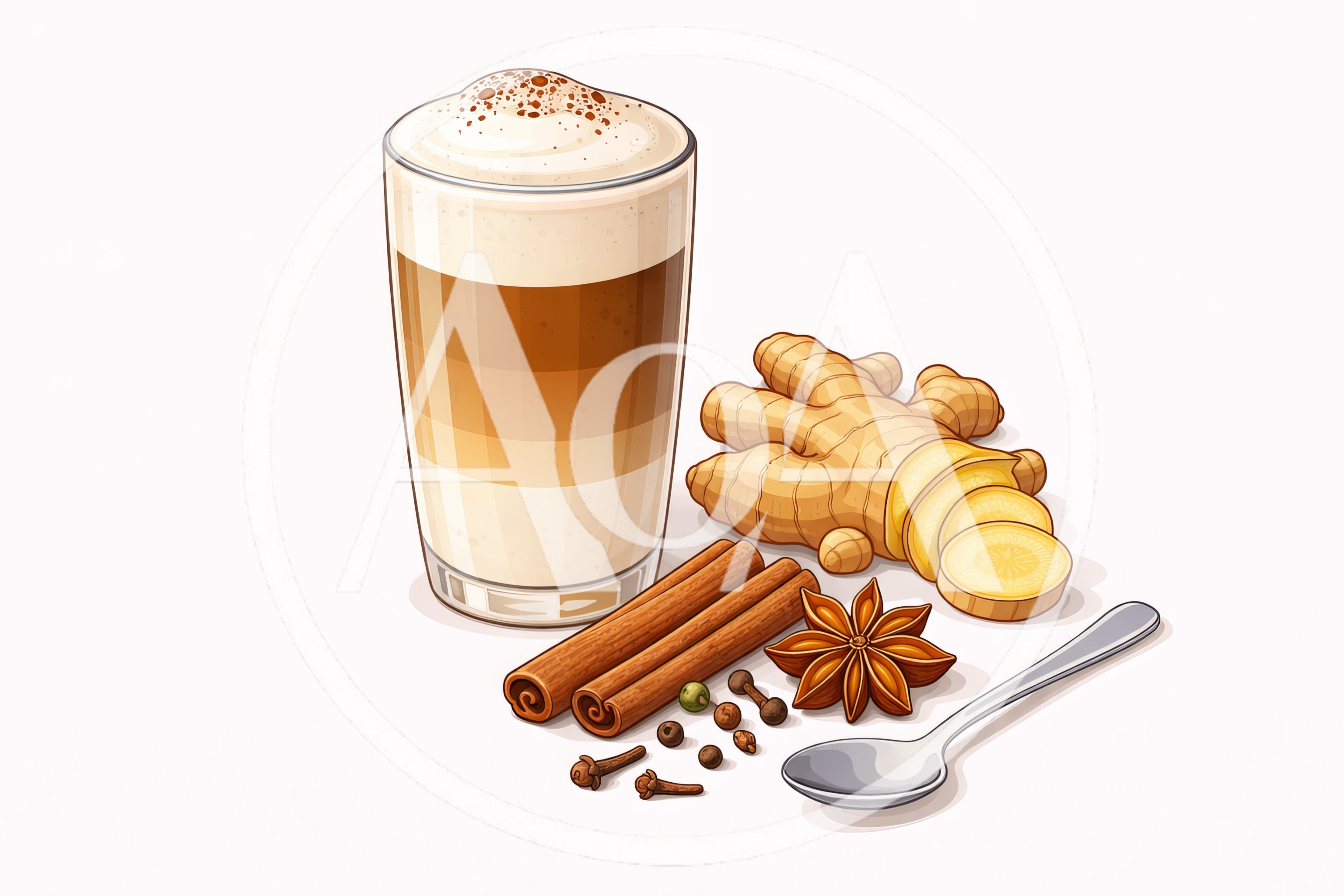 Ginger Spiced Latte With Whole Spices And Spoon