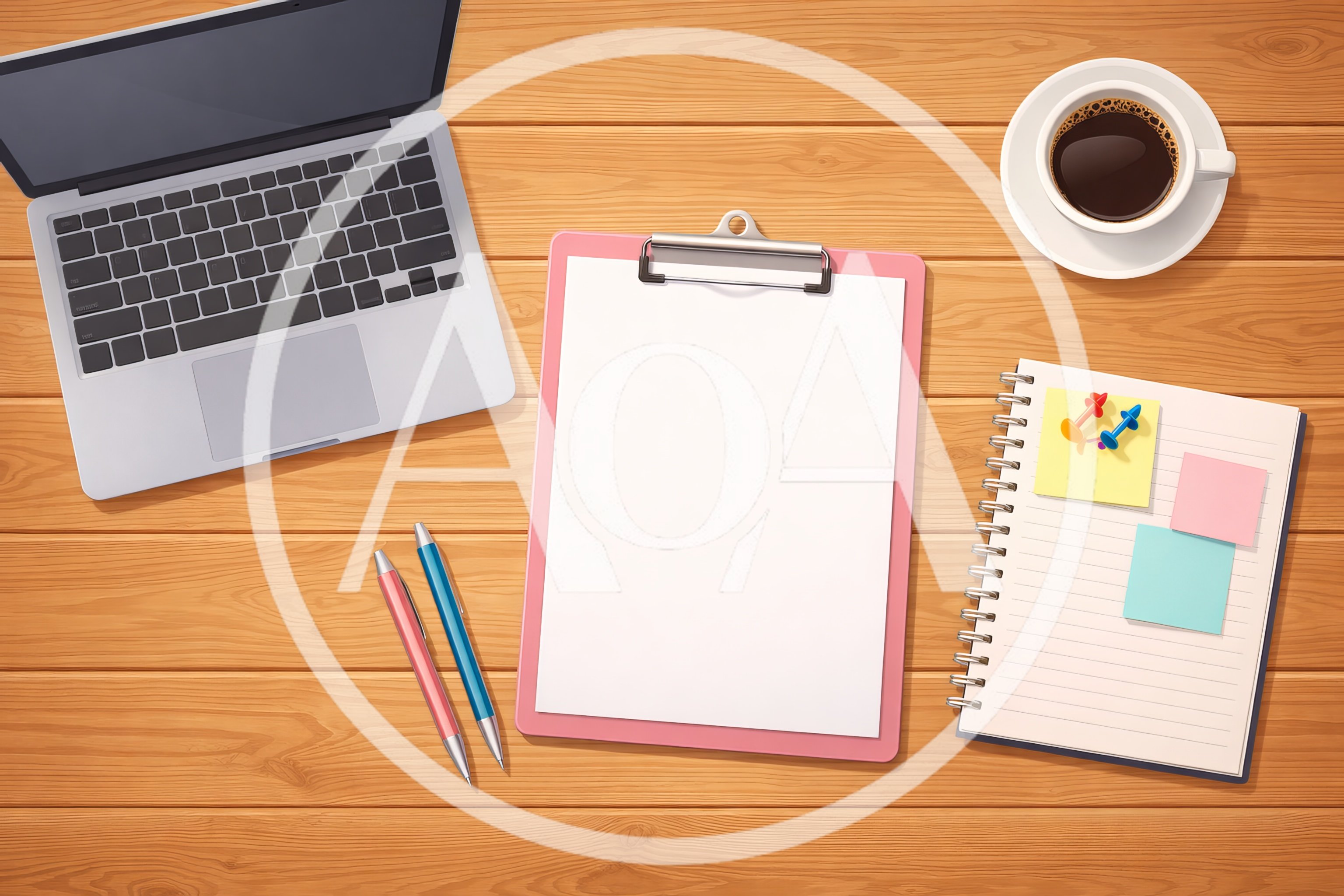 Top View Of Office Desk With Laptop And Stationery