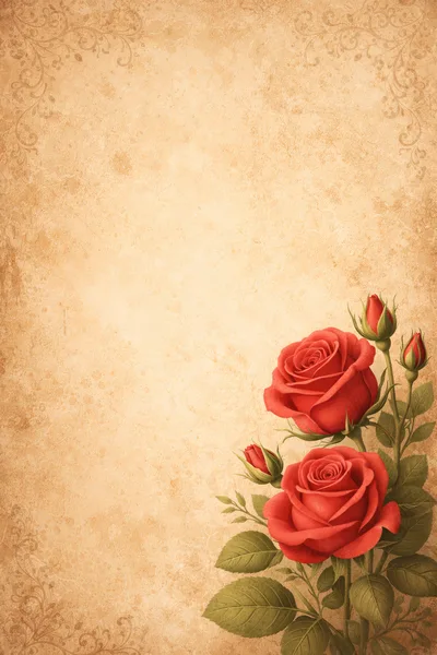 Vintage Parchment Paper Background With Red Roses
