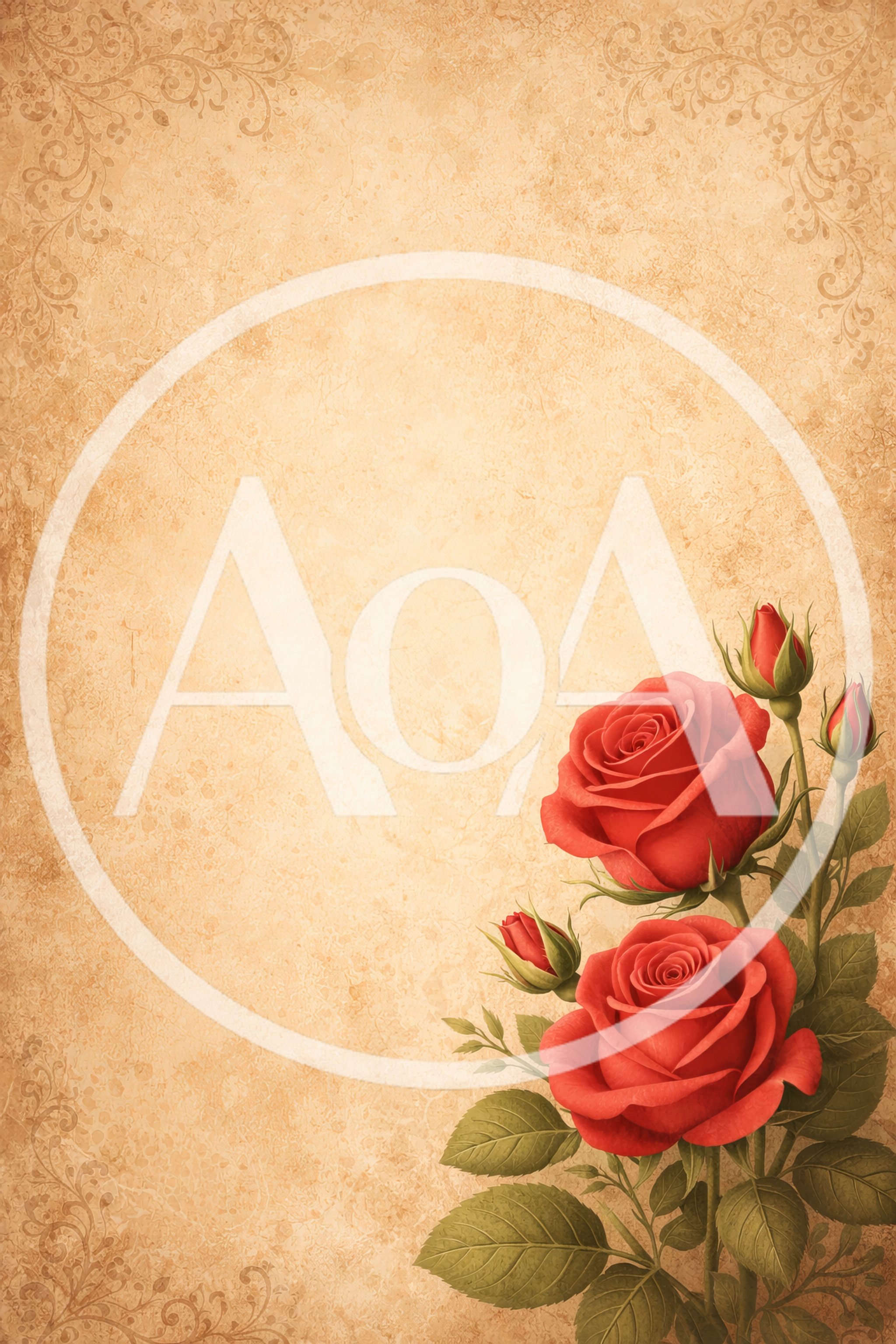 Vintage Parchment Paper Background With Red Roses