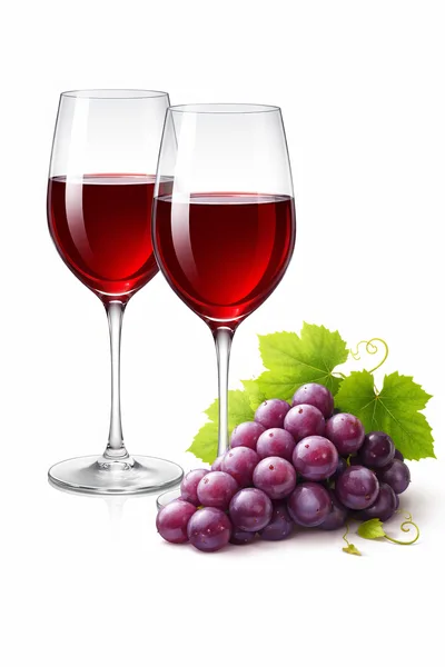 Two Glasses Of Red Wine With Fresh Grapes
