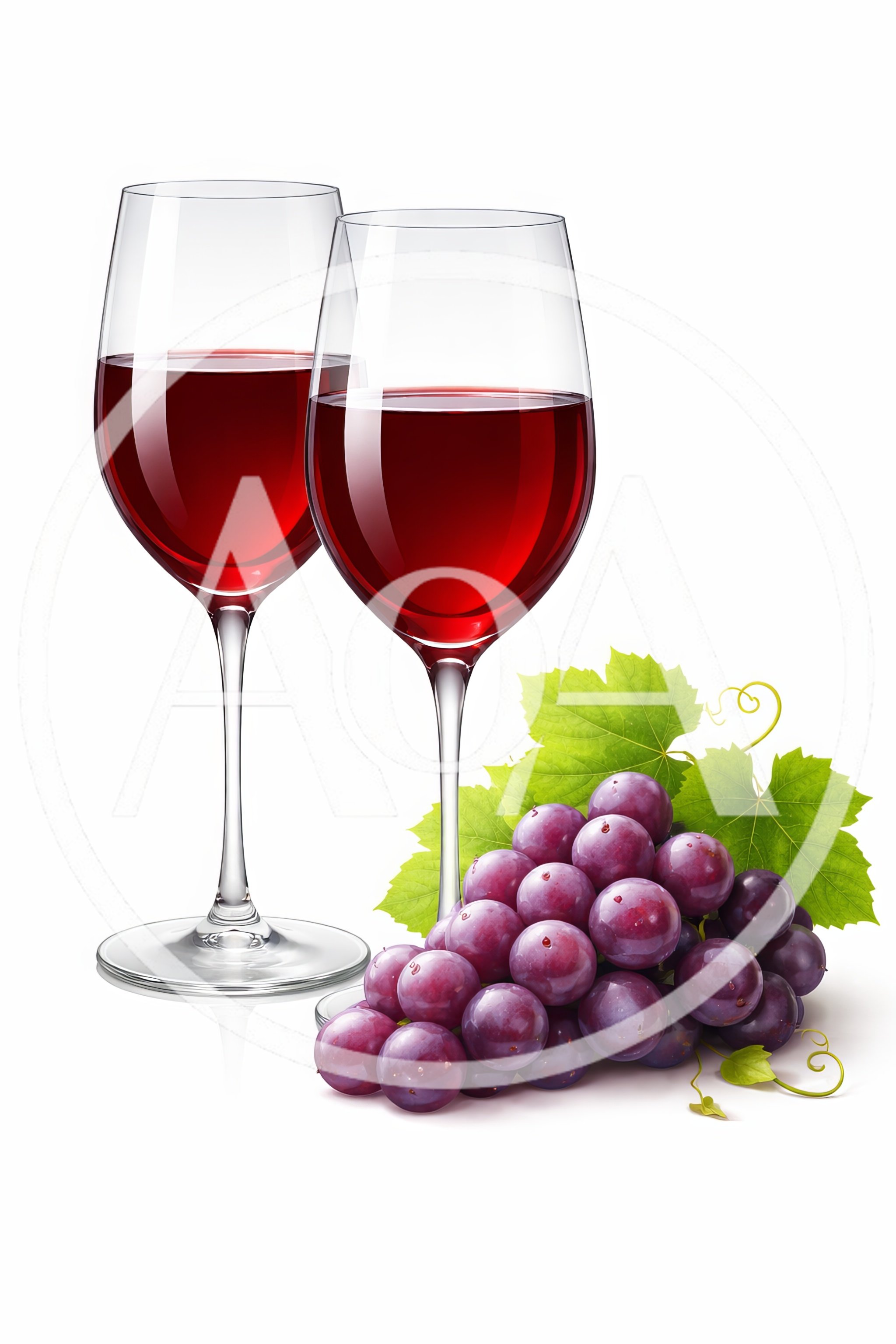 Two Glasses Of Red Wine With Fresh Grapes