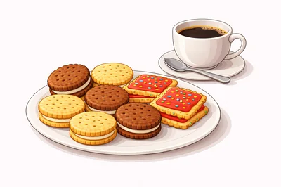 Assorted Cookies and Coffee Cup on White Plate
