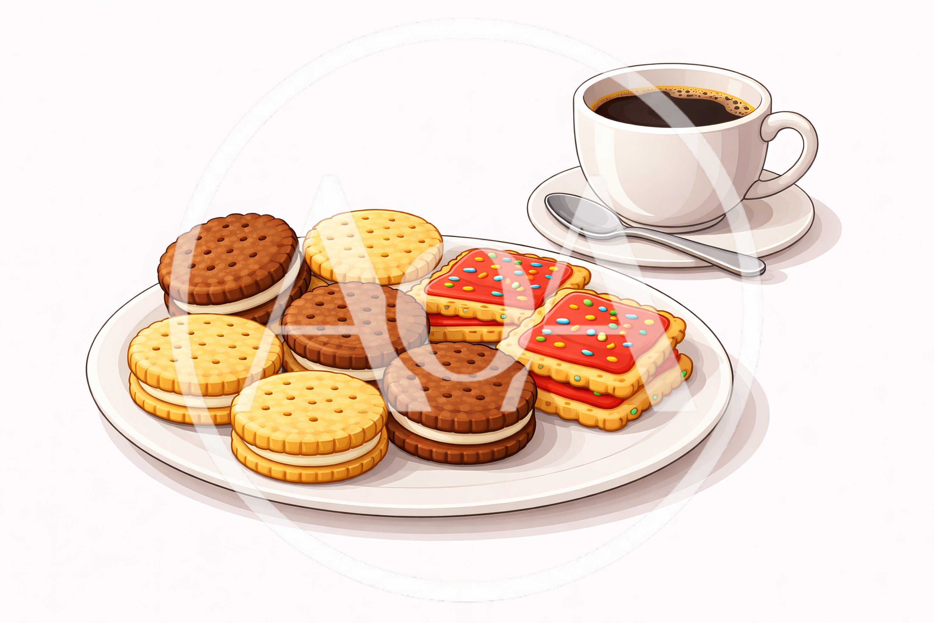 Assorted Cookies and Coffee Cup on White Plate
