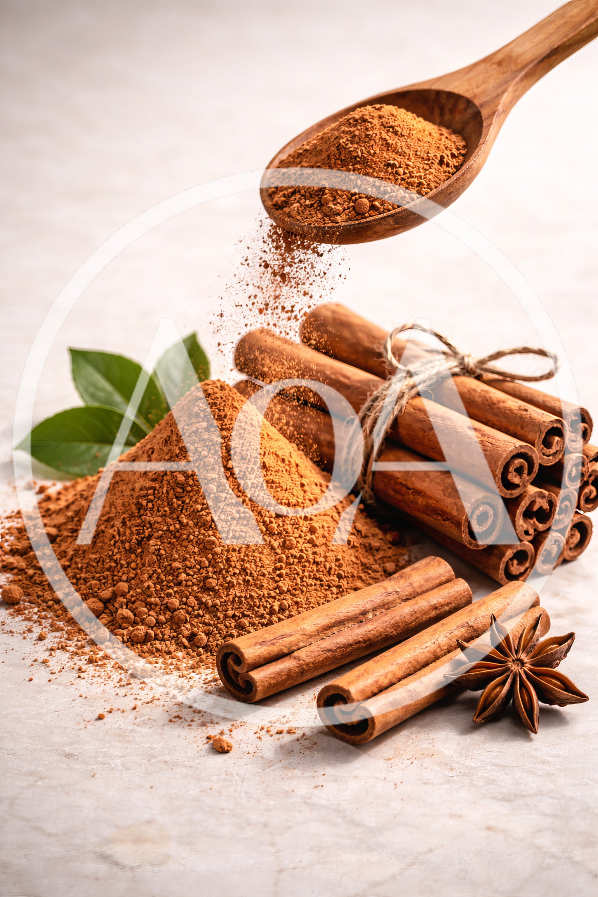 Cinnamon Powder Pouring From Wooden Spoon