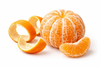 Peeled Mandarin Orange With Spiral Peel And Segment
