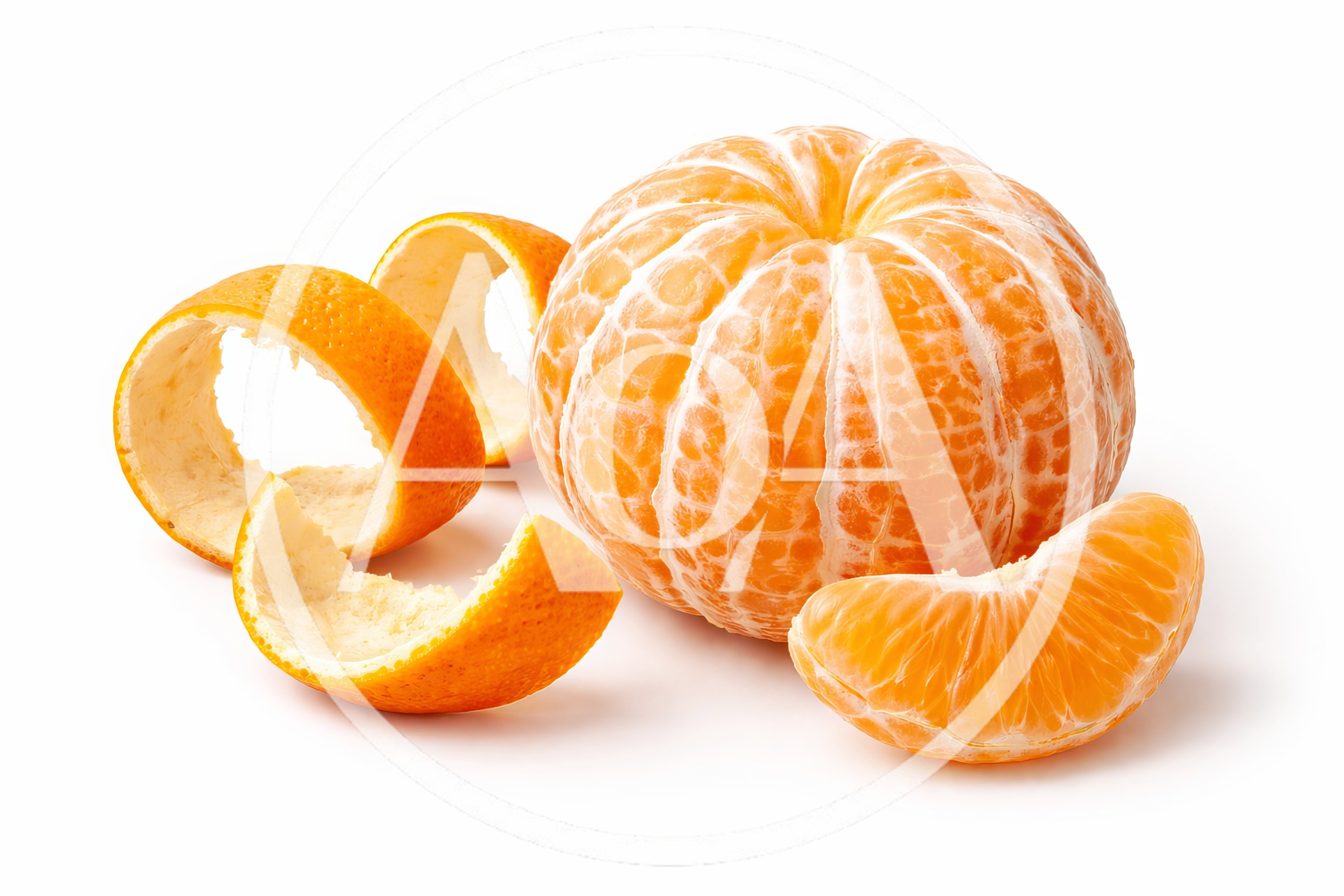 Peeled Mandarin Orange With Spiral Peel And Segment