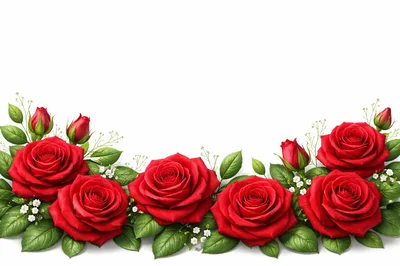 Red Rose Floral Border Arrangement on White Background
