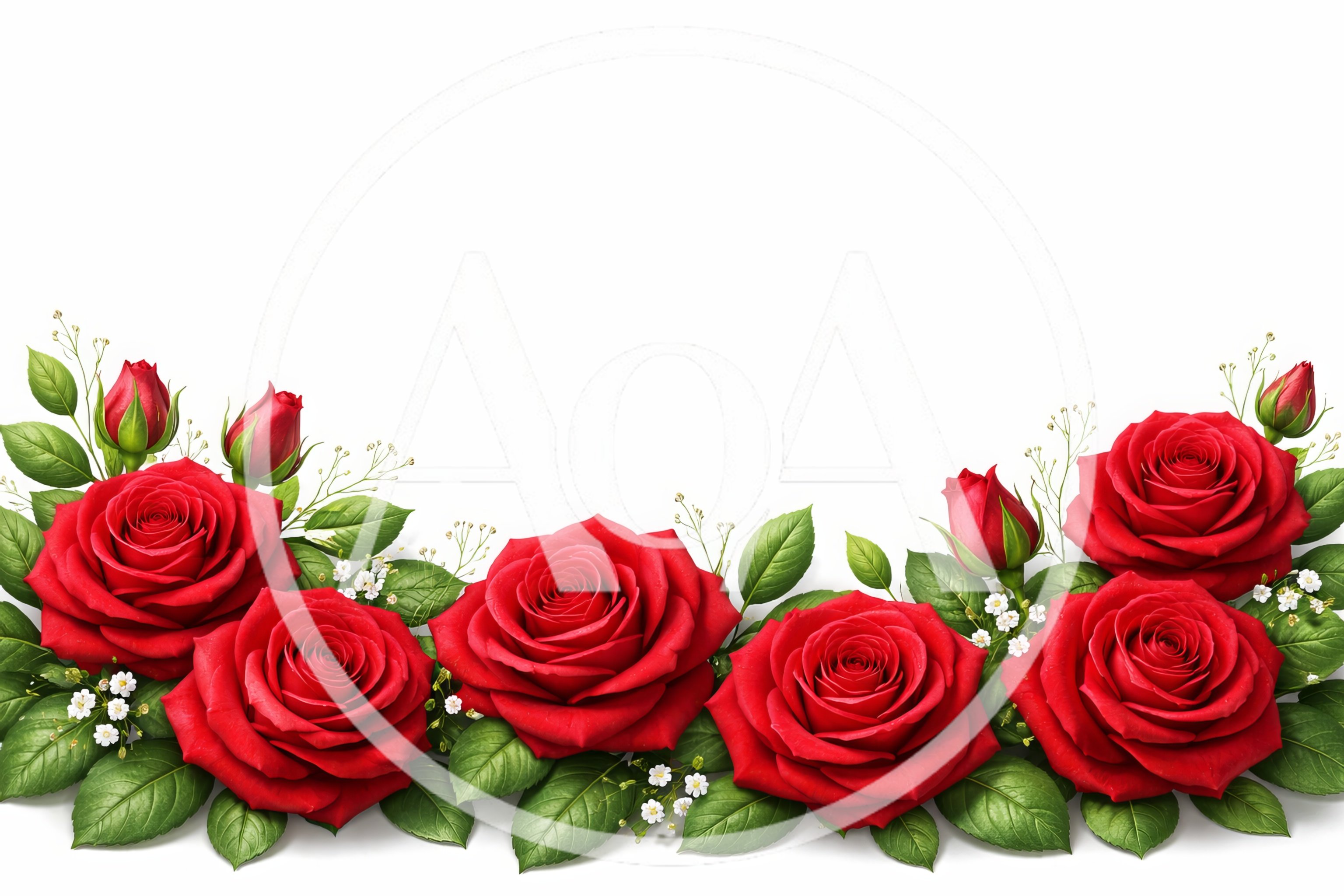 Red Rose Floral Border Arrangement on White Background