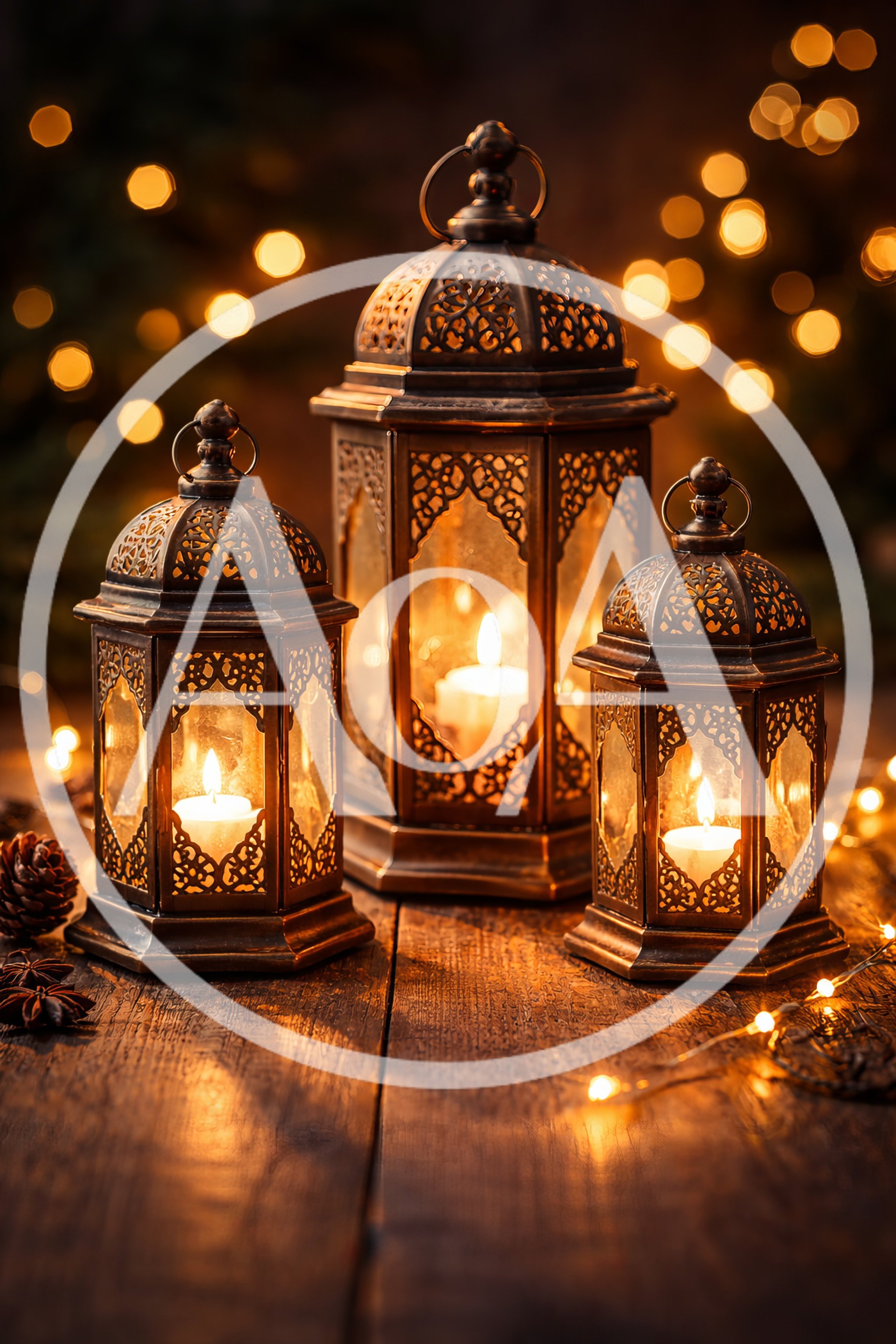 Three Decorative Metal Lanterns With Glowing Candles