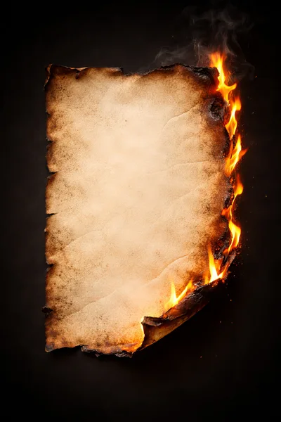 Burning Old Parchment Paper With Fire Flames