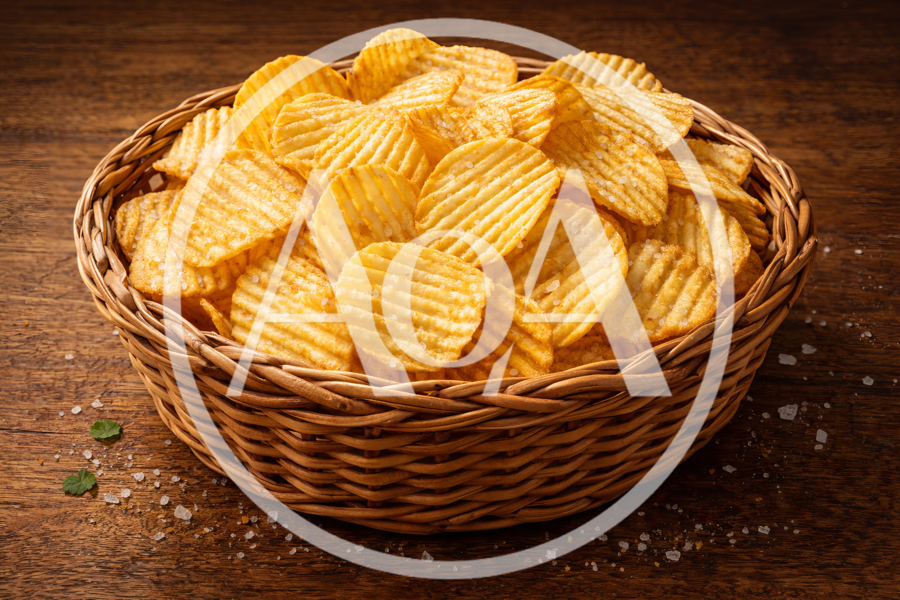 Woven Basket Filled With Crispy Ruffled Potato Chips