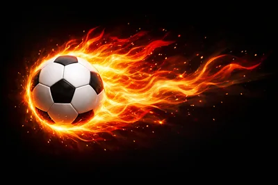 Soccer Ball Engulfed In Intense Fiery Flames