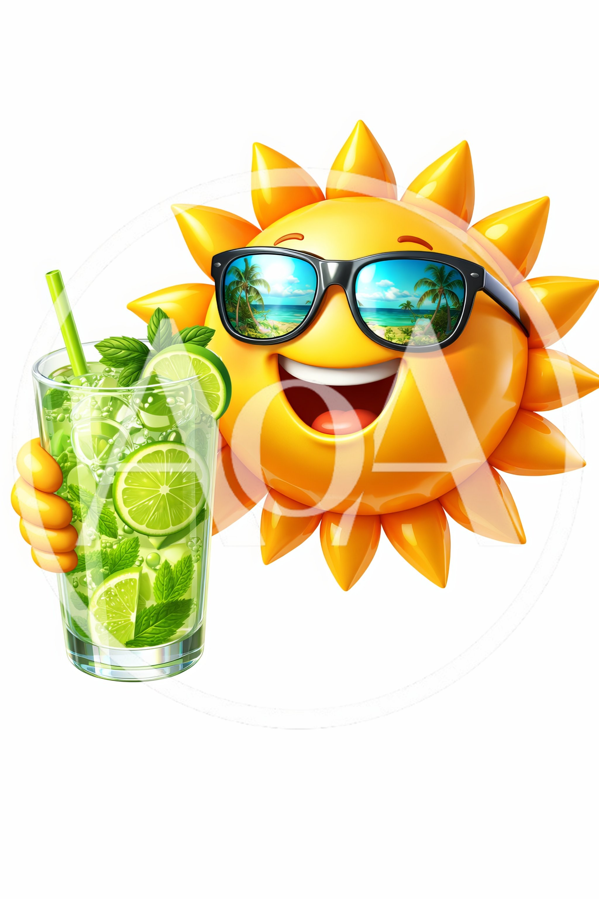 Cheerful Cartoon Sun Character Holding A Refreshing Mojito