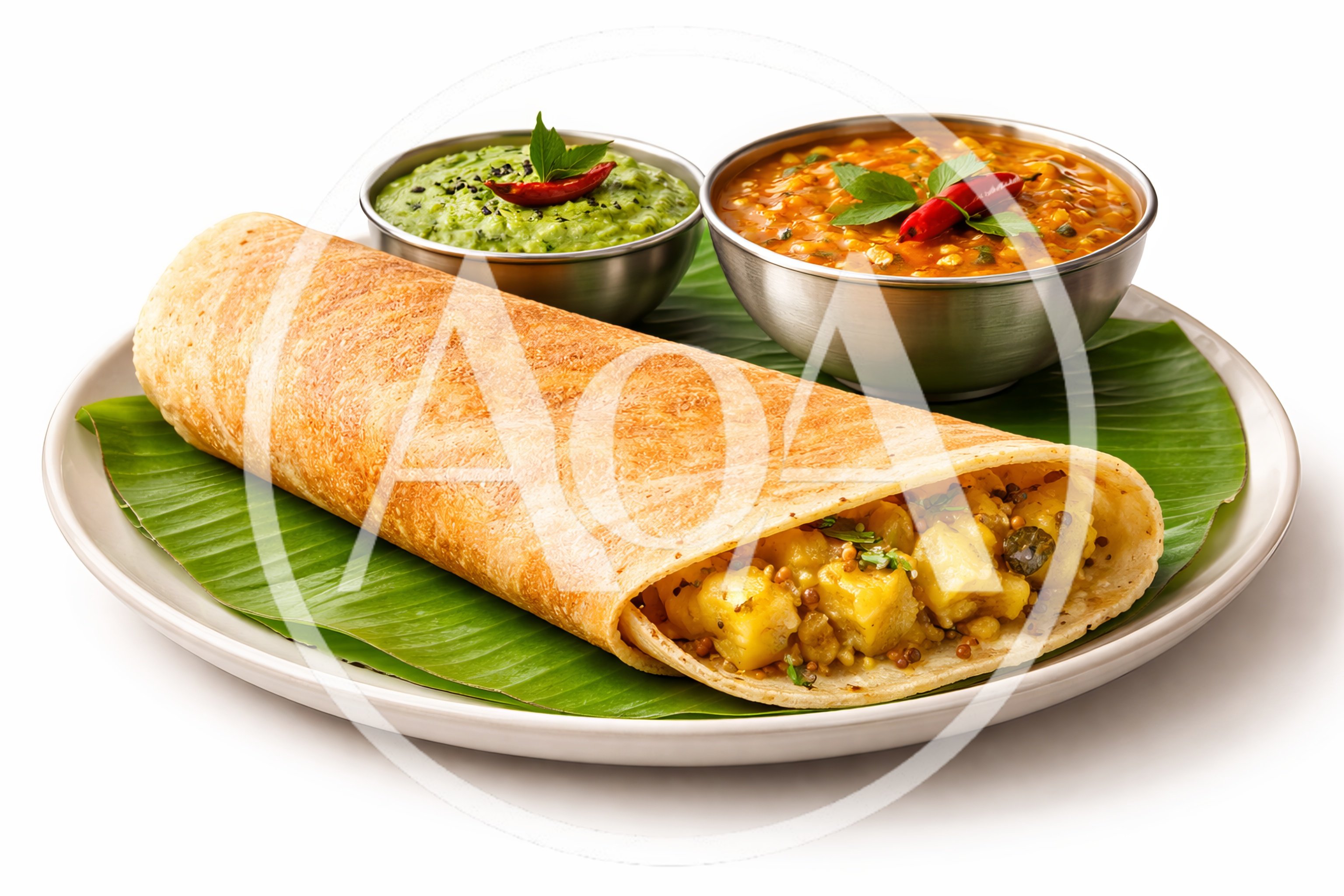 Masala Dosa Served With Chutney And Sambar