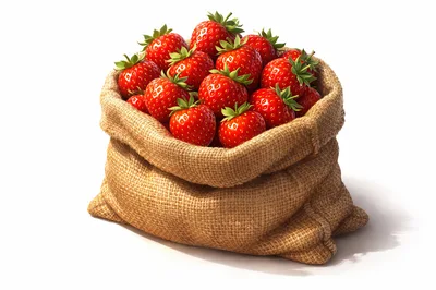 Fresh Red Strawberries In A Burlap Sack