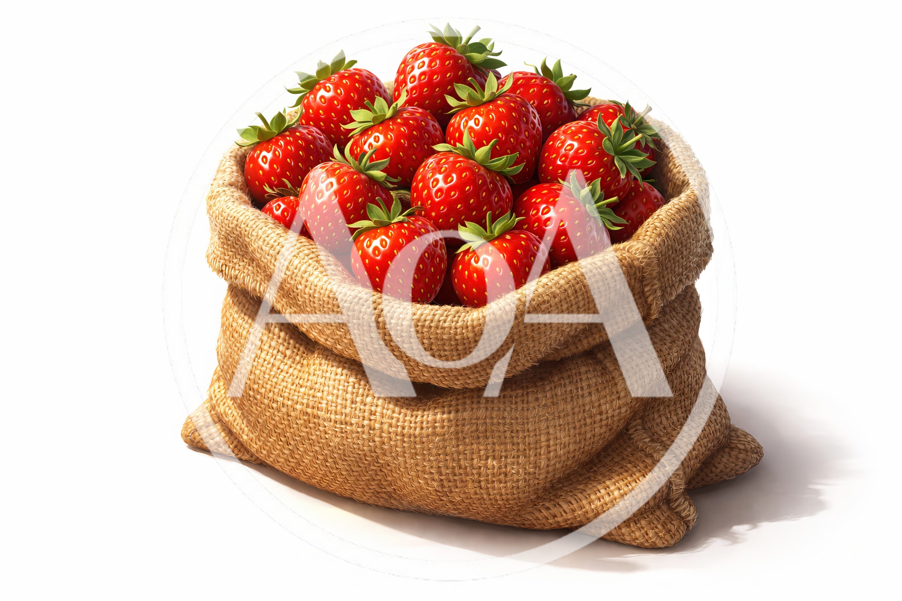 Fresh Red Strawberries In A Burlap Sack