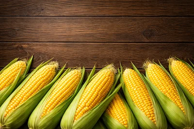 Fresh Sweet Corn Cobs On Rustic Wooden Background