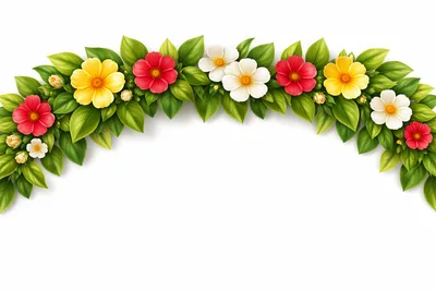 Floral Arch Border With Colorful Flowers And Green Leaves