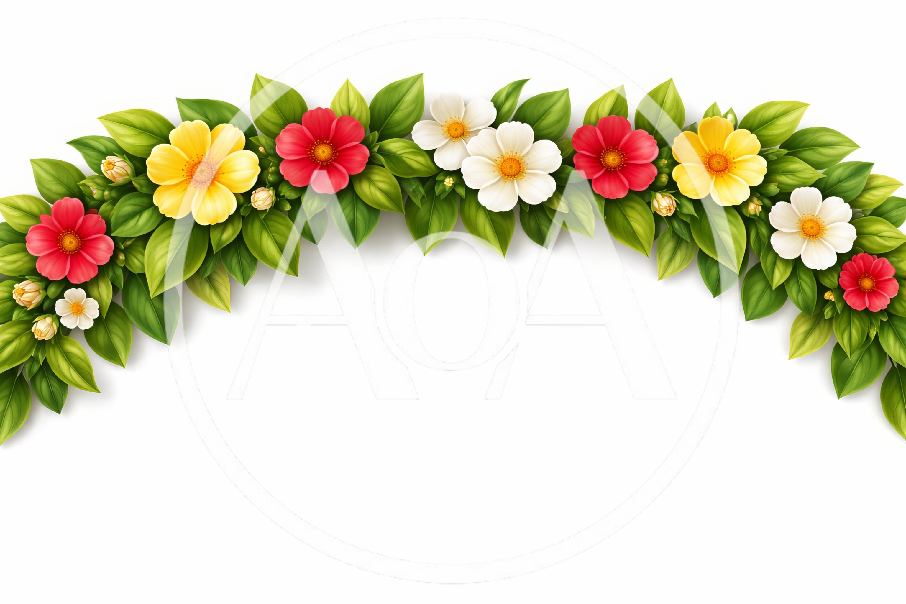Floral Arch Border With Colorful Flowers And Green Leaves