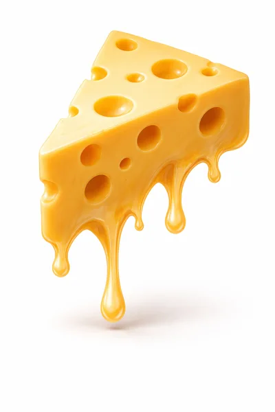 Melting Wedge Of Swiss Cheese On White Background
