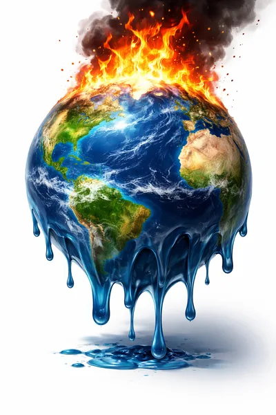 Melting Earth Globe With Fire And Smoke