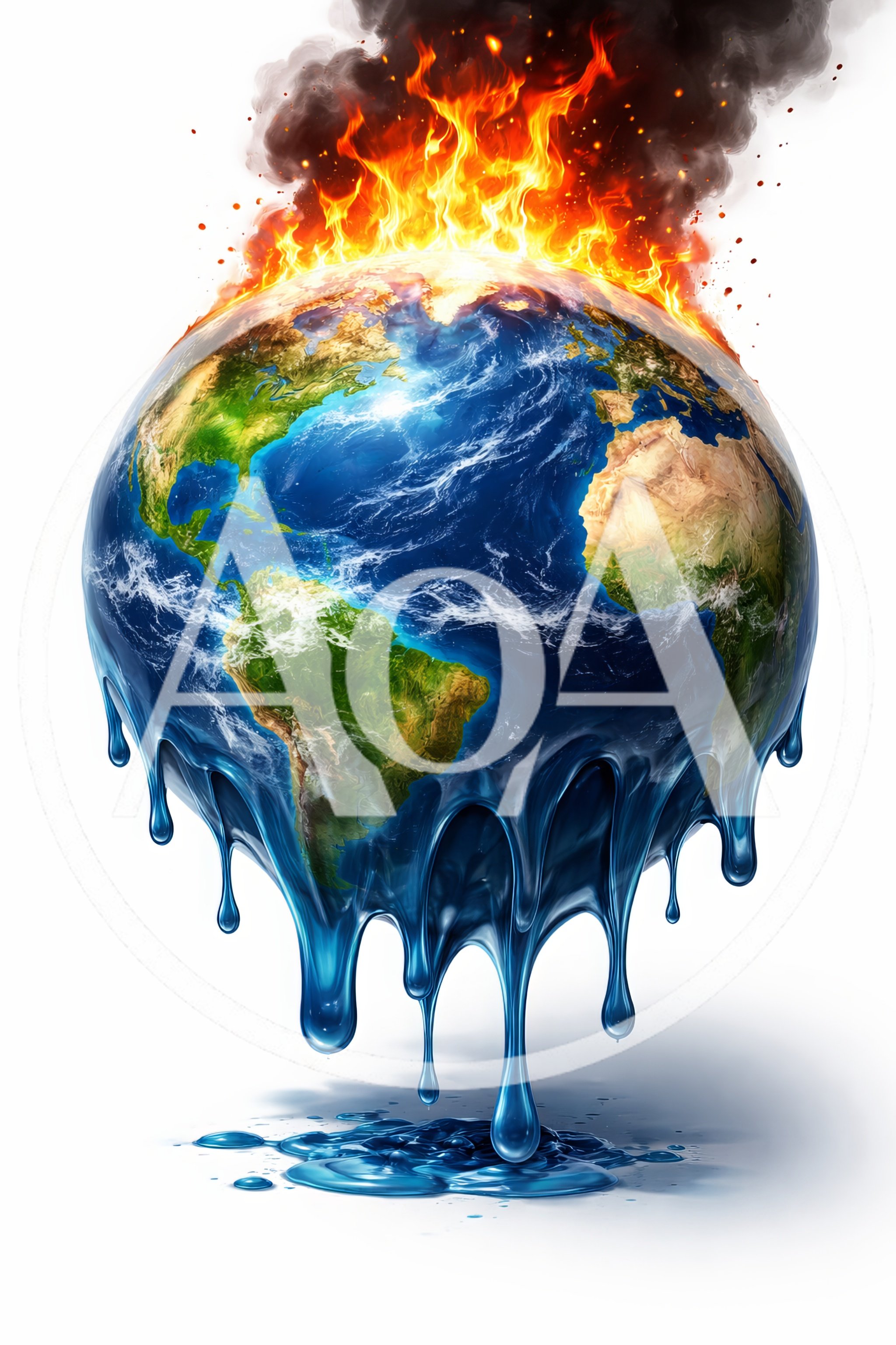 Melting Earth Globe With Fire And Smoke