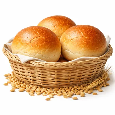 Fresh Golden Bread Rolls In A Wicker Basket